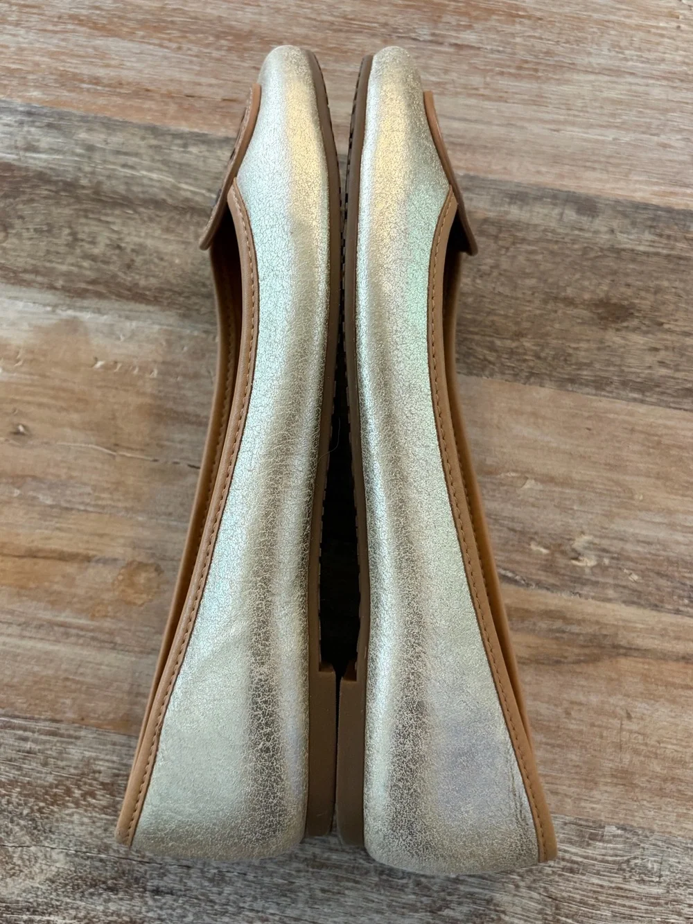 Tory Burch Louisa Ballet Flats Metallic Platinum Gold Blonde Leather Trim 7.5M